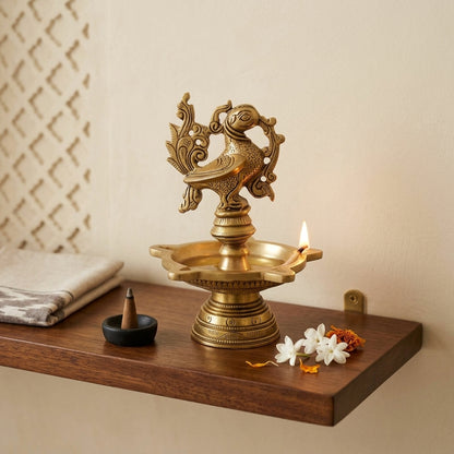 Peacock Grace Heritage Brass Diya