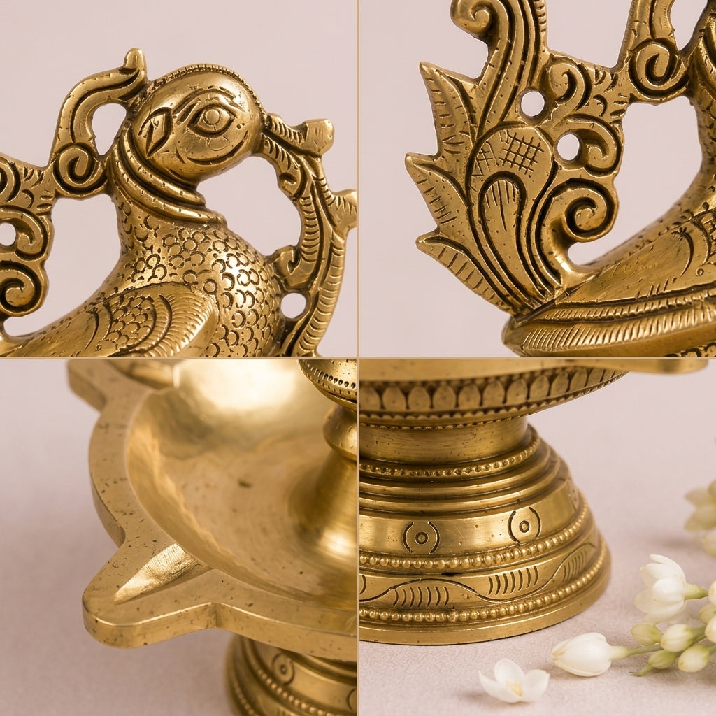 Peacock Grace Heritage Brass Diya