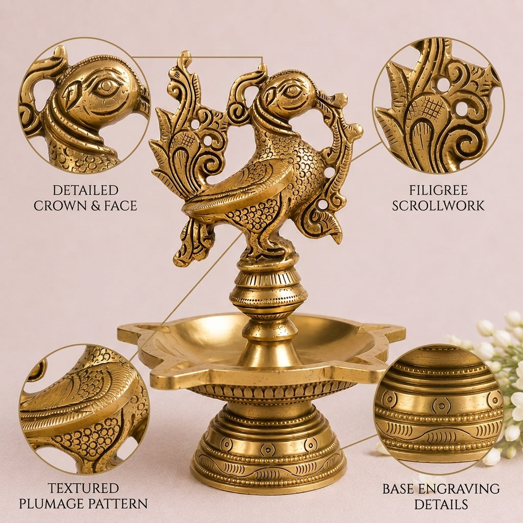 Peacock Grace Heritage Brass Diya