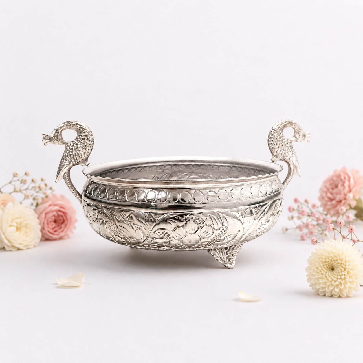 Elegant Swan Handle Silver Decorative Bowl