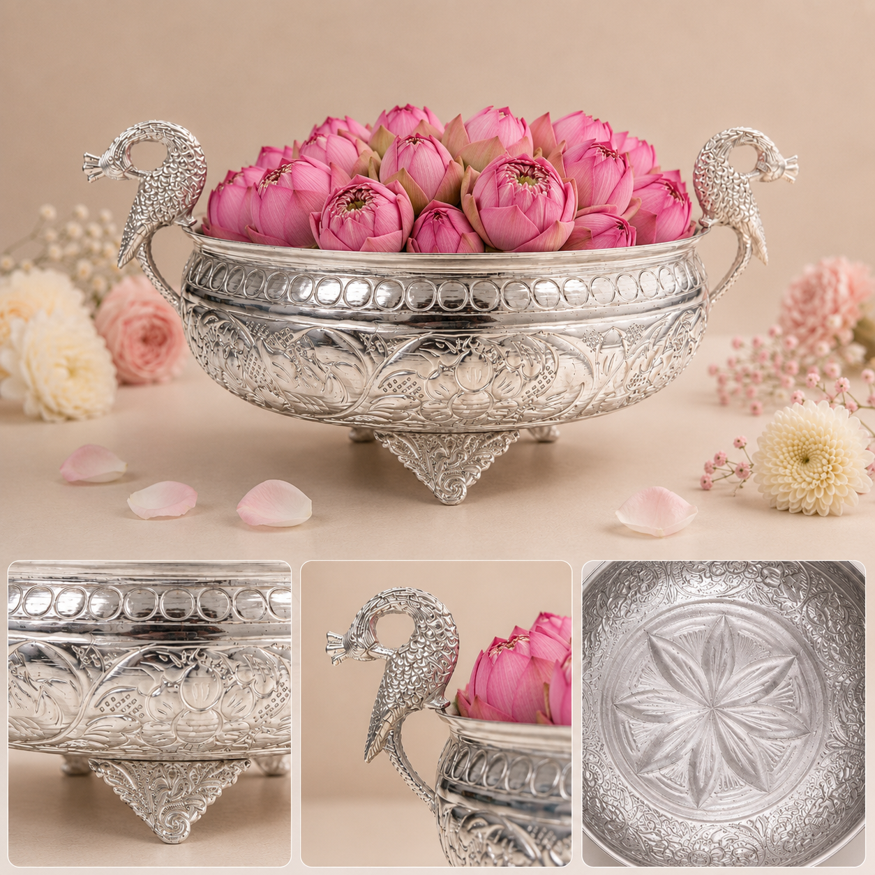 Elegant Swan Handle Silver Decorative Bowl