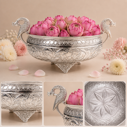 Elegant Swan Handle Silver Decorative Bowl