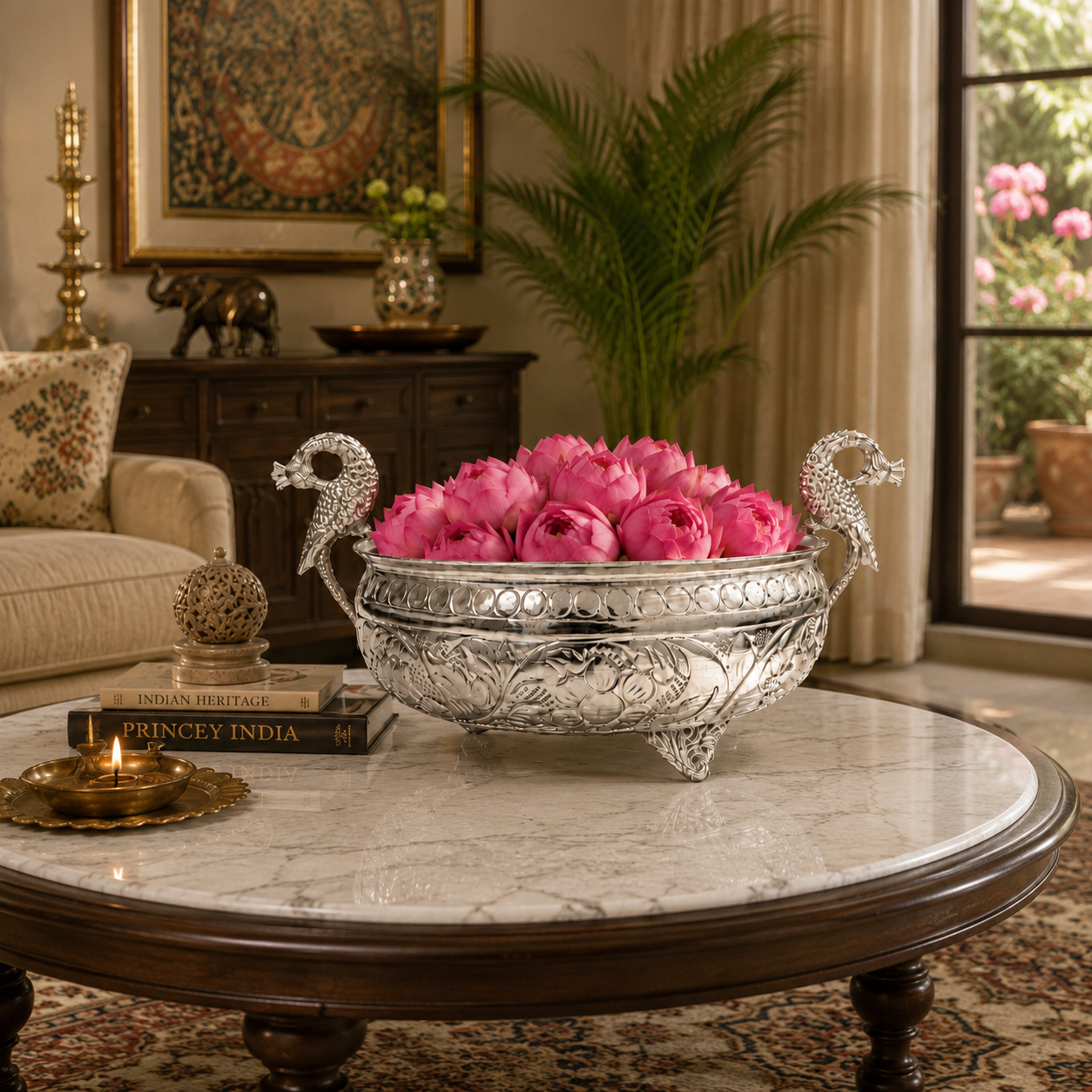 Elegant Swan Handle Silver Decorative Bowl