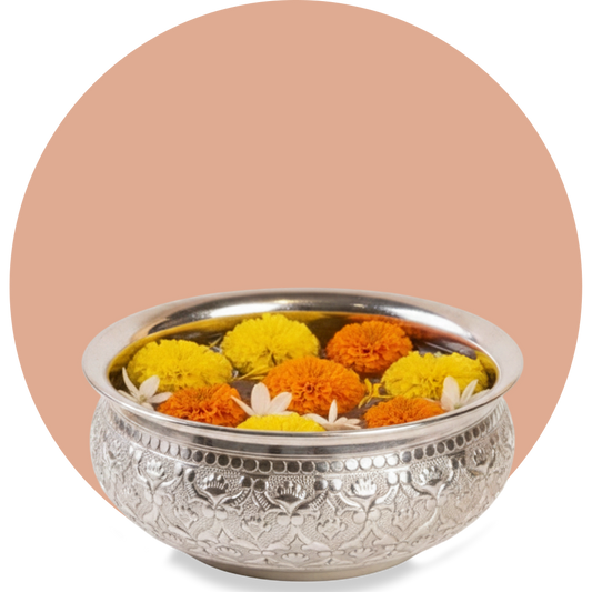 Silver Glow Urli – Timeless Festive Centerpiece