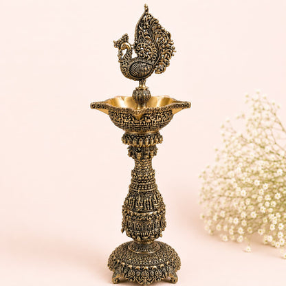 Antique Engraved Peacock Brass Lamp