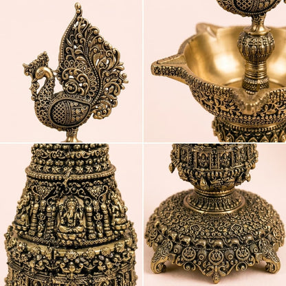 Antique Engraved Peacock Brass Lamp