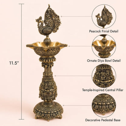 Antique Engraved Peacock Brass Lamp
