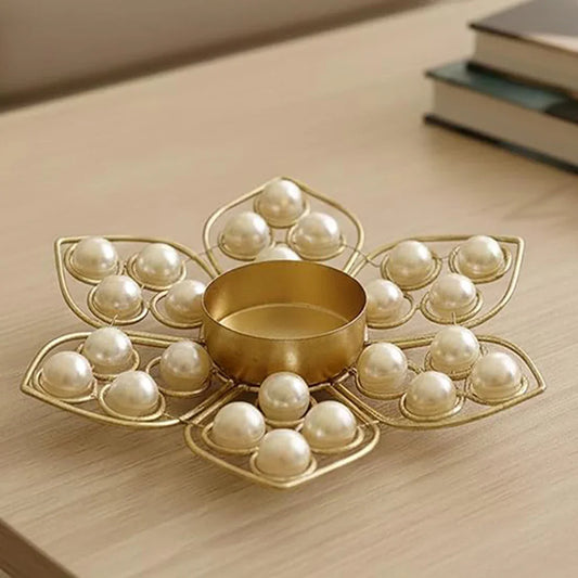 Golden Wire & Pearl Lotus T-Light Holder - KaariTales